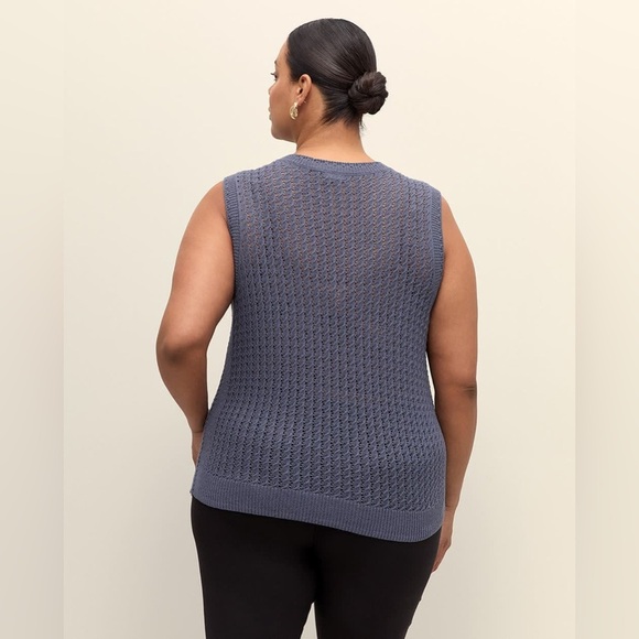 Penningtons Sleeveless Crochet Cotton Sweater Tank with Ribbed Bands Blue 4X NWT - Picture 4 of 16